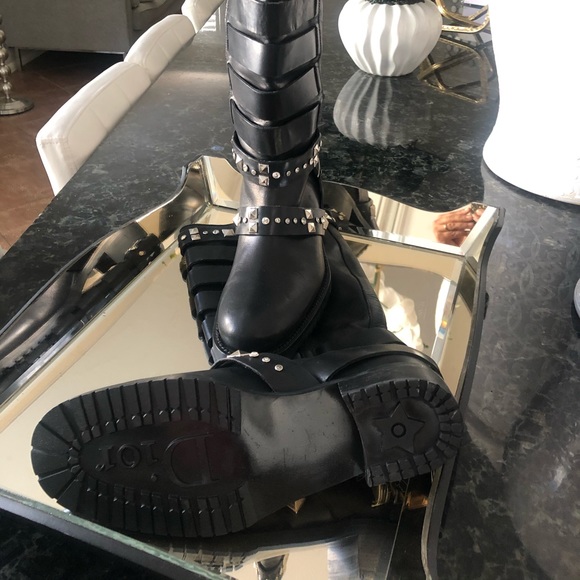 Dior black leather studded logo strap biker b - Picture 6 of 13